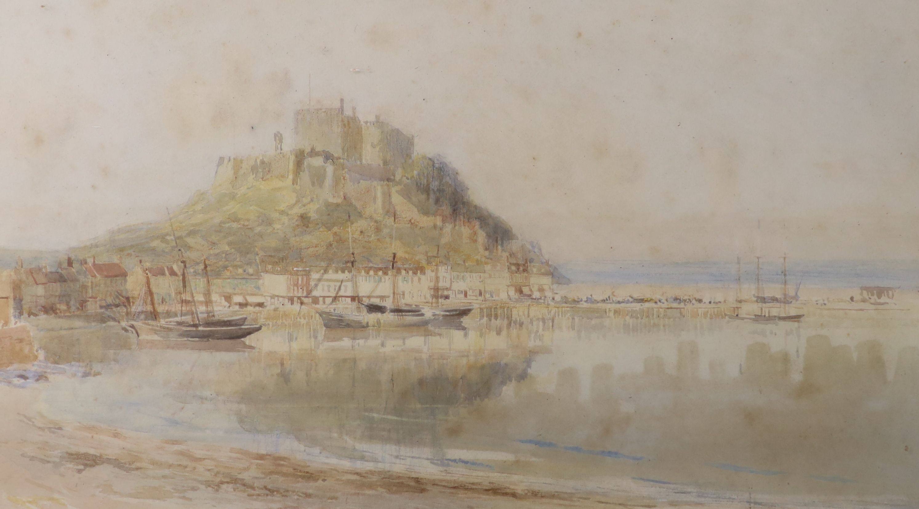 Harry Hine (1845-1941), two watercolours, Mont St Michel and a View of Harlech Castle 1852, 24 x 40cm and 25 x 37cm